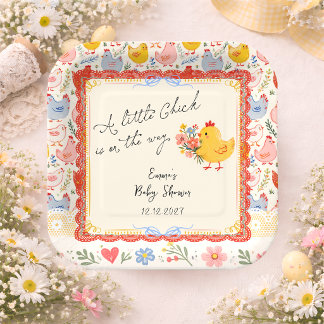 Spring Little Chick Floral Girl Baby Shower Pappteller
