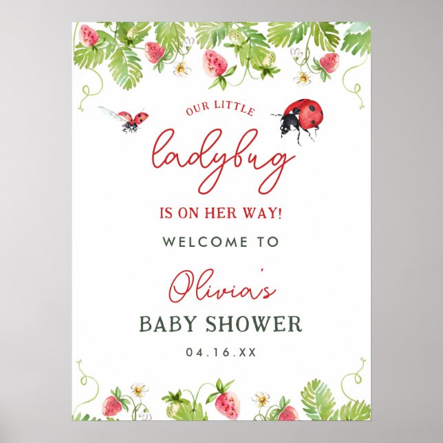 Spring Little Ladybug Girl Baby Dusche Willkommen Poster (Vorne)