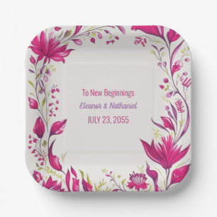 Spring Magenta Garden Hochzeit der Blumen Pappteller