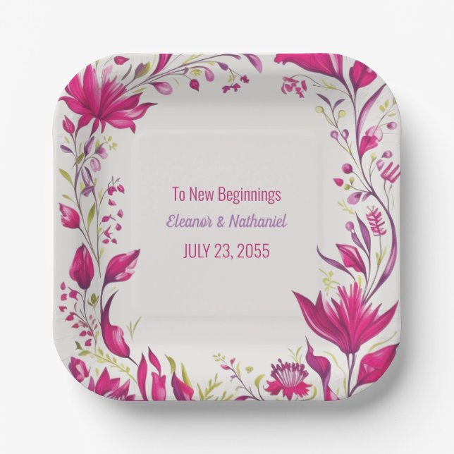 Spring Magenta Garden Hochzeit der Blumen Pappteller (Vorderseite)