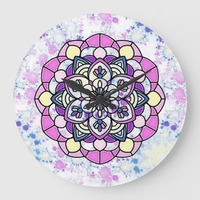Spring Mandala Wall Clock Große Wanduhr (Vorderseite)