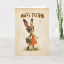 Spring Meadow Bunny with Basket Easter Card Karte