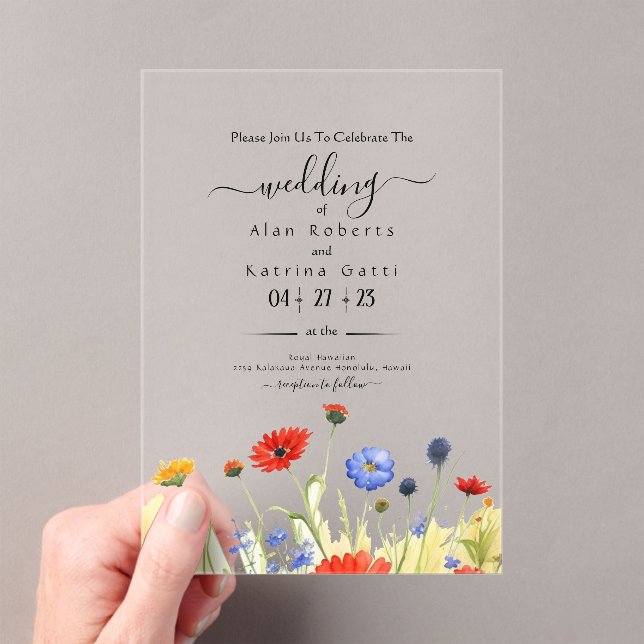 Spring Meadow Wildflowers Wedding Invitation Acryleinladungen (Insitu (Handheld))