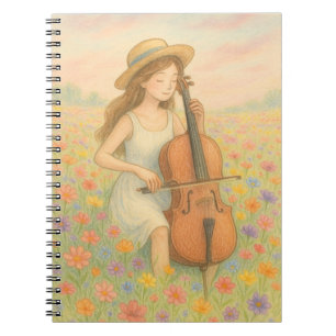 Spring Melody - Girl with Cello in Blume Field 🌸 Notizblock