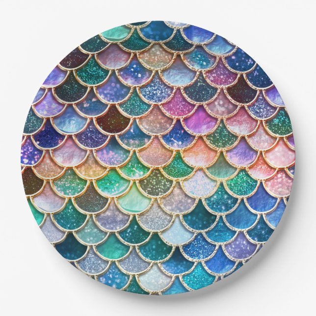 Spring Mermaid Glitzer Scales - Mermaidscales Pappteller (Vorderseite)