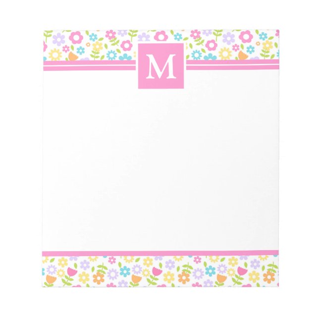 Spring Multi Color Blume Monogram Notepad Notizblock (Vorderseite)