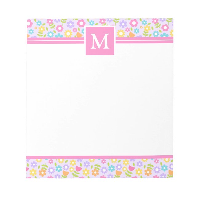 Spring Multi Color Blume Monogram Notizblock (Vorderseite)