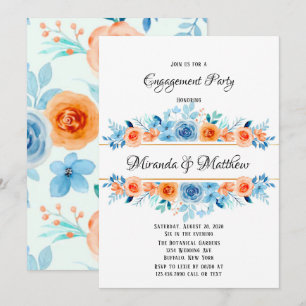 Spring Paint Blue Orange Florals Engagement Party Einladung