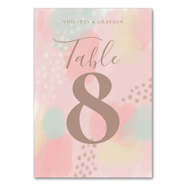 Spring Pastel Abstrakt Art Wedding Table Card Tischnummer (Vorderseite)