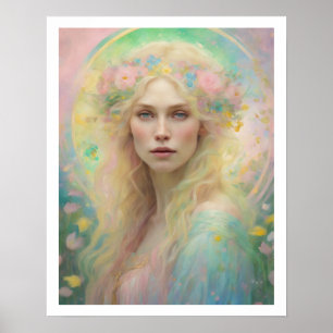 Spring Pastel Art Deco Woman Blond Rose Crown Poster