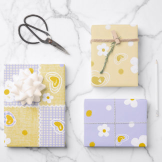 Spring Pastel Floral & Hearts Geschenkpapier Set