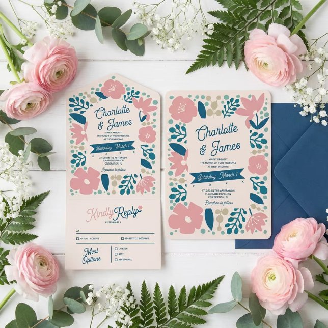 Spring Pastel Petals All in One Wedding Invite Einladung (Von Creator hochgeladen)