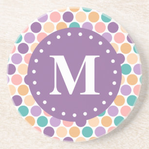 Spring Pastel Polka Dots Pattern with Monogram Getränkeuntersetzer
