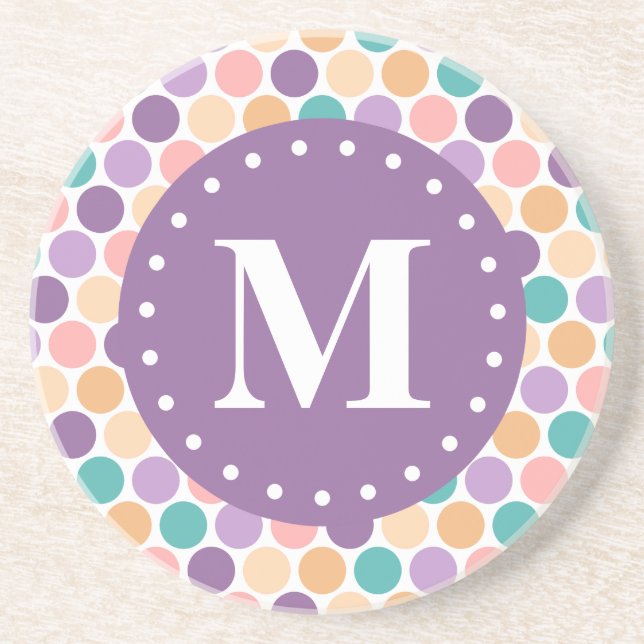 Spring Pastel Polka Dots Pattern with Monogram Getränkeuntersetzer (Vorne)