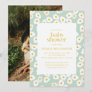 Spring Pastel Sage Green Daisies Baby Shower Foto Einladung