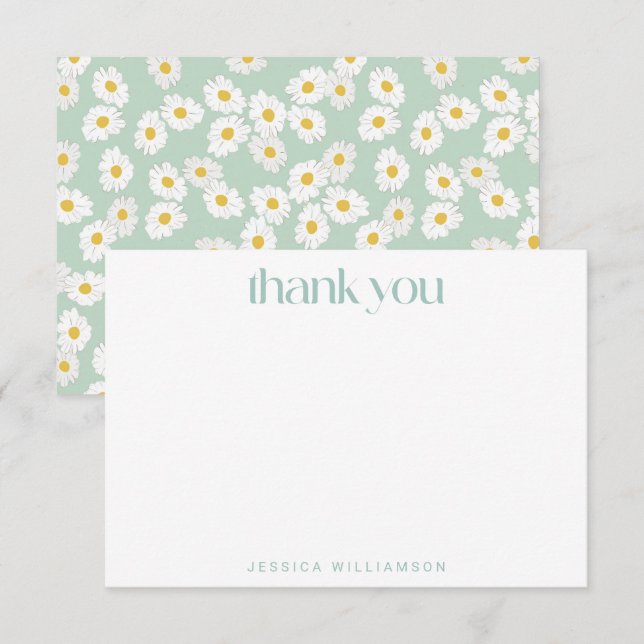 Spring Pastel Sage Green Daisies Brautparty Dankeskarte (Vorne/Hinten)