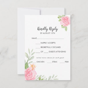Spring Peony Menu Choice Wedding RSVP Card Karte