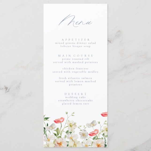 Spring Peony Watercolor Wedding Menu Menükarte (Vorderseite)