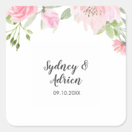 Spring Peony Wedding Umschlag Aufklebers Quadratischer Aufkleber