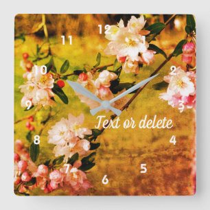 Spring Pink And White Blossoms Abstract Quadratische Wanduhr