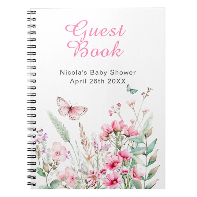 Spring Pink Butterfly Floral Baby Shower Notizblock (Vorderseite)
