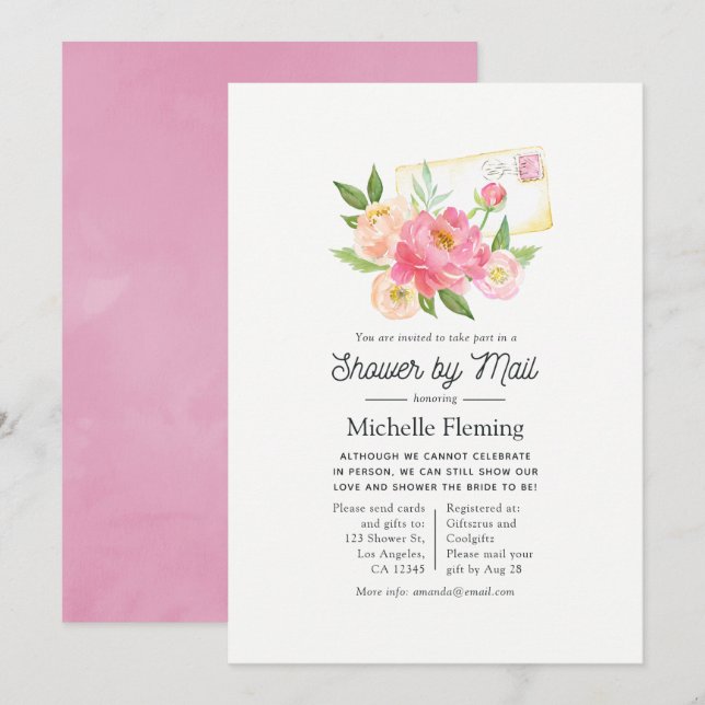Spring Pink Floral Girl Brautparty by Mail Einladung (Vorne/Hinten)