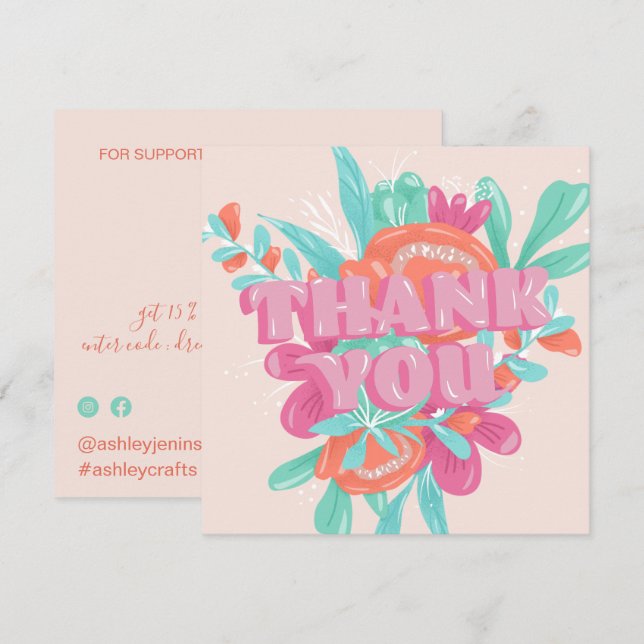 Spring pink floral Retro Drehbuch Reihenfolge dank Dankeskarte (Vorne/Hinten)