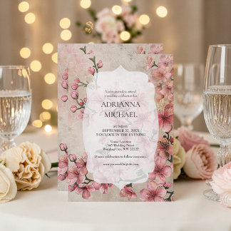 Spring Pink Floral Wedding Invitation