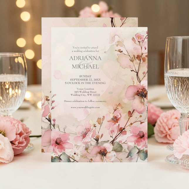 Spring Pink Floral Wedding Invitation Einladung (Von Creator hochgeladen)