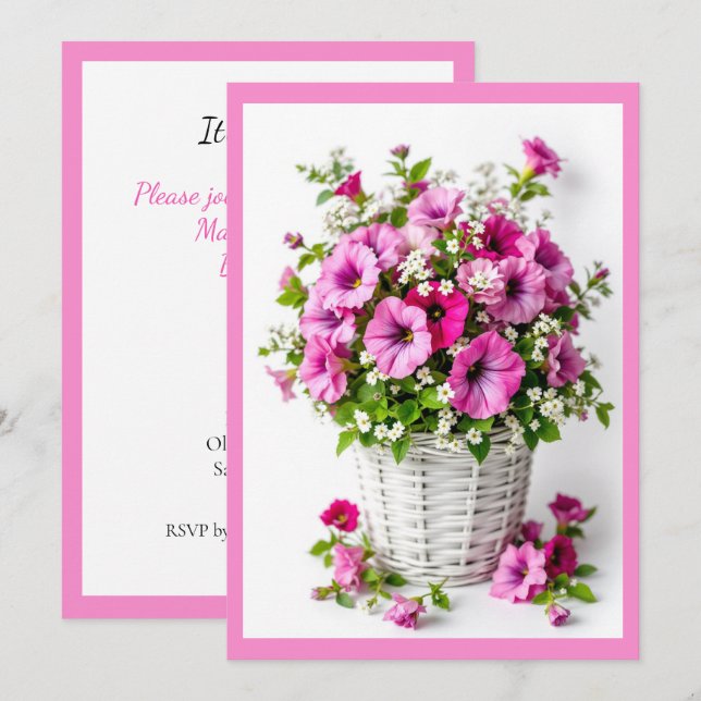 Spring Pink Petunias Personalize Party Einladung (Vorne/Hinten)