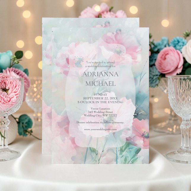 Spring Pink & Teal Floral Wedding Invitation Einladung (Von Creator hochgeladen)