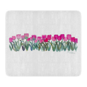 Spring Pink Tulips Glass Cutting Board 6"x7" Schneidebrett