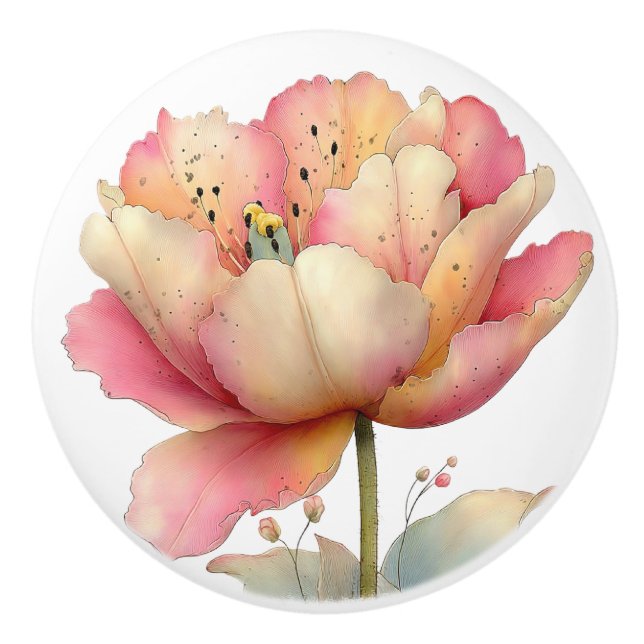 Spring Pink Yellow Tulip Keramikknauf (Vorderseite)