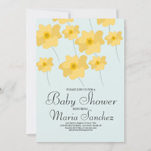 Spring Poppy Yellow Bold Floral Baby Dusche Pastel Einladung