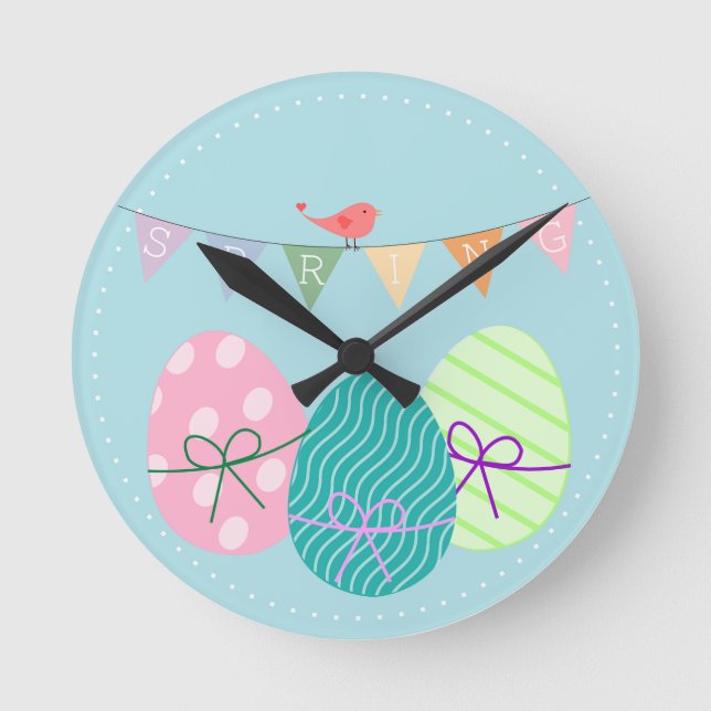 Spring powder blue Easter eggs Runde Wanduhr (Vorderseite)