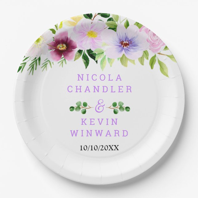 Spring Purple Flowers with Foliage Pappteller (Vorderseite)