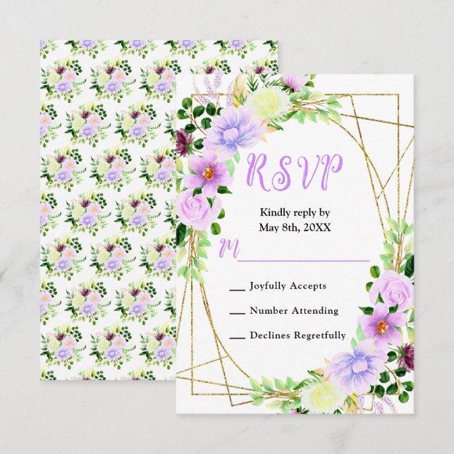 Spring Purple Flowers with Foliage RSVP Karte (Vorne/Hinten)