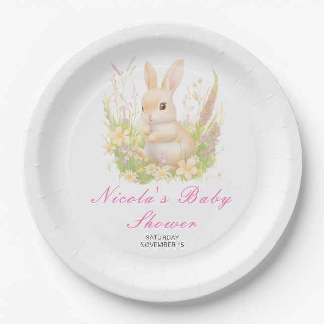 Spring Rabbit Baby Dusche Pappteller (Vorderseite)