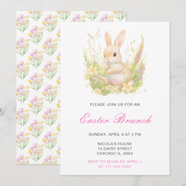 Spring Rabbit Easter Brunch Einladung (Vorne/Hinten)