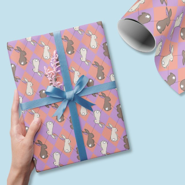 Spring Rabbit Pink and Purple Pastel Argyle  Geschenkpapier (Easter rabbit pastel wrapping paper is cute throughout spring and beyond!)