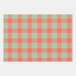 Spring Rain and Persimmon Plaid Green Apricot Geschenkpapier Set