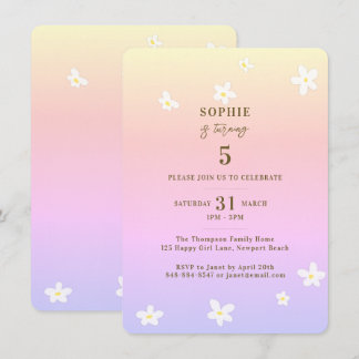 Spring Rainbow White Daisies Girl Birthday Party Einladung