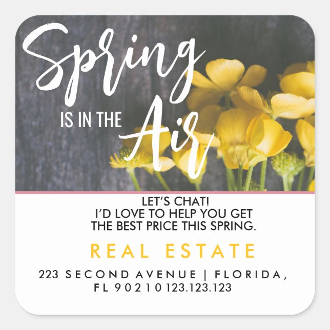 Spring Real Estate Marketing Postcard | Custom Age Quadratischer Aufkleber (Vorderseite)