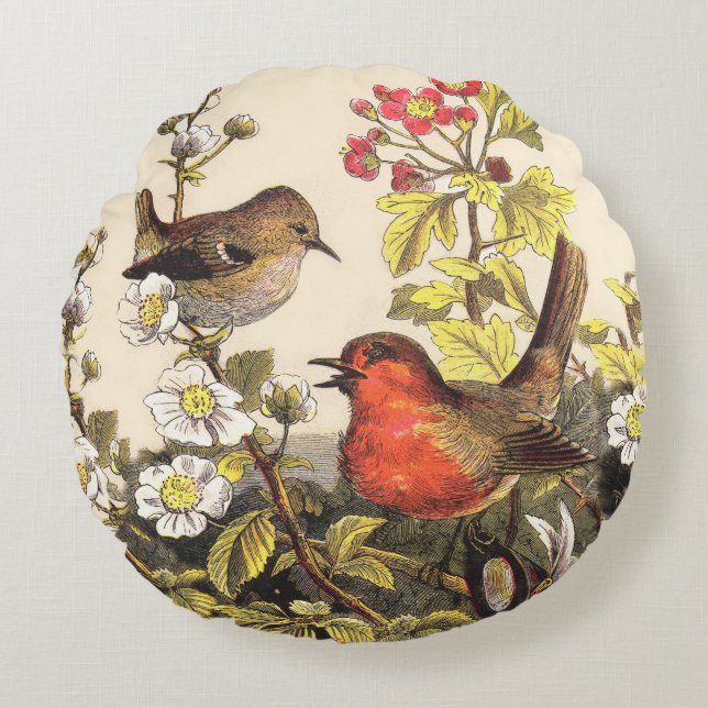 Spring Robin Birds Red Vogelbeobachtung Rundes Kissen (Vorderseite)