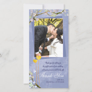 Spring Romance Blue Wedding Vielen Dank Foto Card Dankeskarte