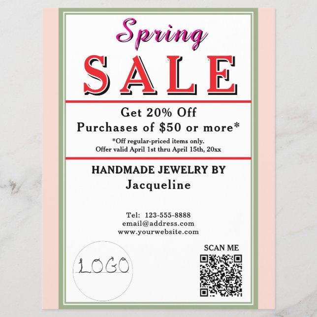 Spring Sale Blush Pink Sage Green BACKSIDE Heart Flyer (Vorne)