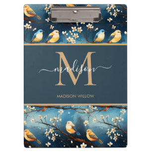 Spring Script Blossom Elegante Monogram Floral Klemmbrett