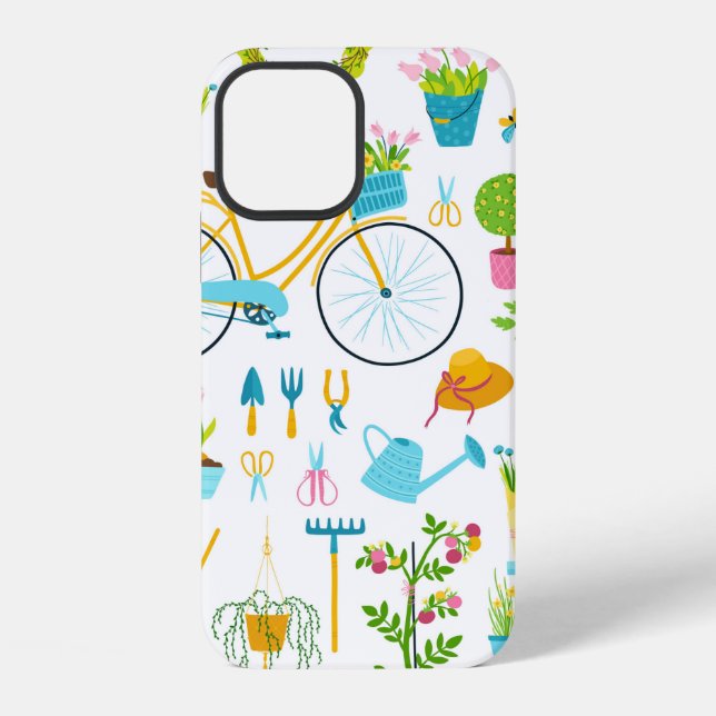 Spring seamless pattern in simple hand-drawn carto iPhone 12 hülle (Rückseite)