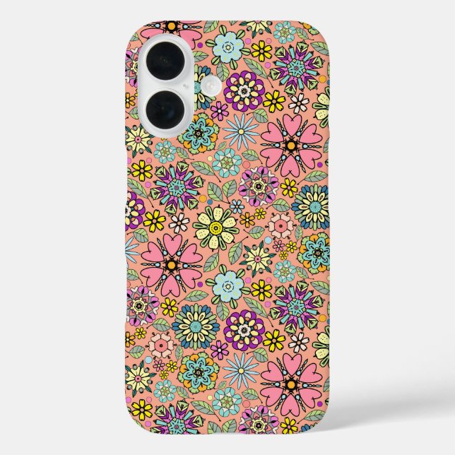Spring Season Retro Flower Colors Seamless Pattern iPhone 16 Hülle (Rückseite)