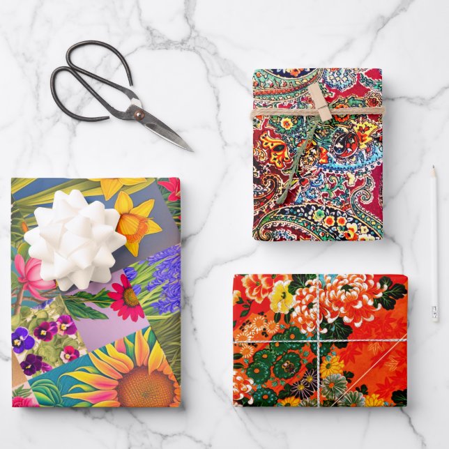 Spring Set Floral, Paisley, Mah Jongg Egrets Geschenkpapier Set (Vorderseite)